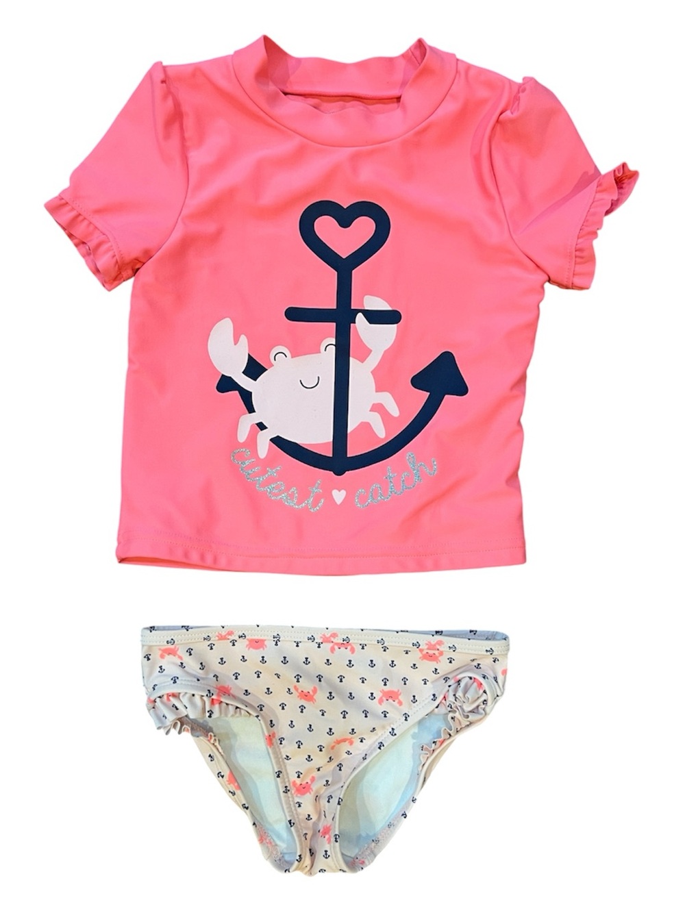 Pink Anchor and Crab Two Piece Bathing Suit 4T